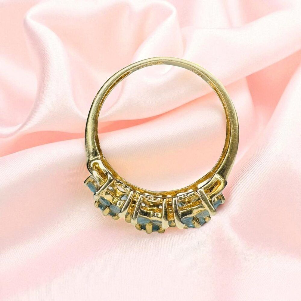 VINTAGE- 10K Gold Swiss Blue Topaz & Diamond Ring- 1.5CT T.W. -Size 7- 2.2g - Picture 5 of 16